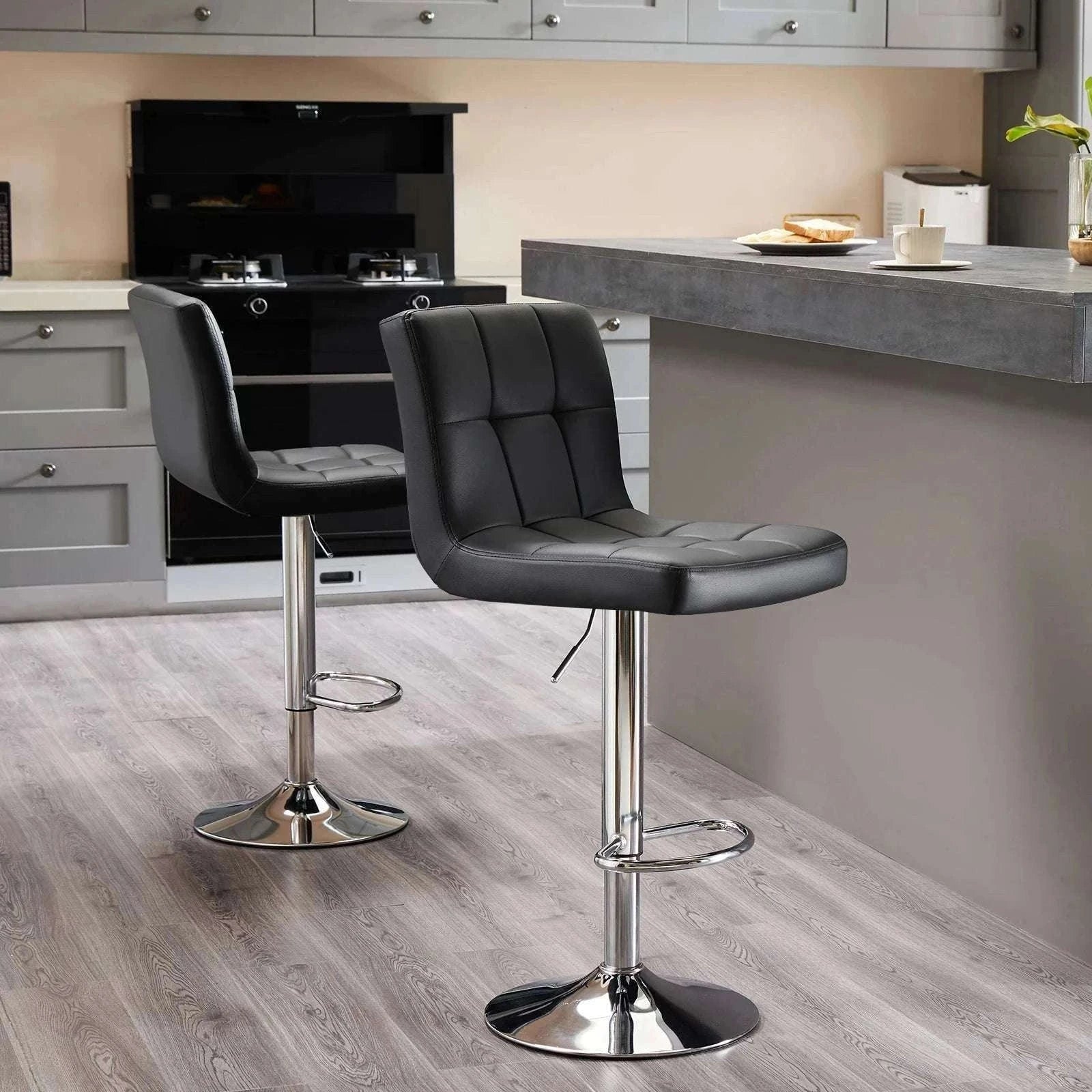 PU Leather Counter Height Bar Stools Set of 2 with Backrest-black / United States