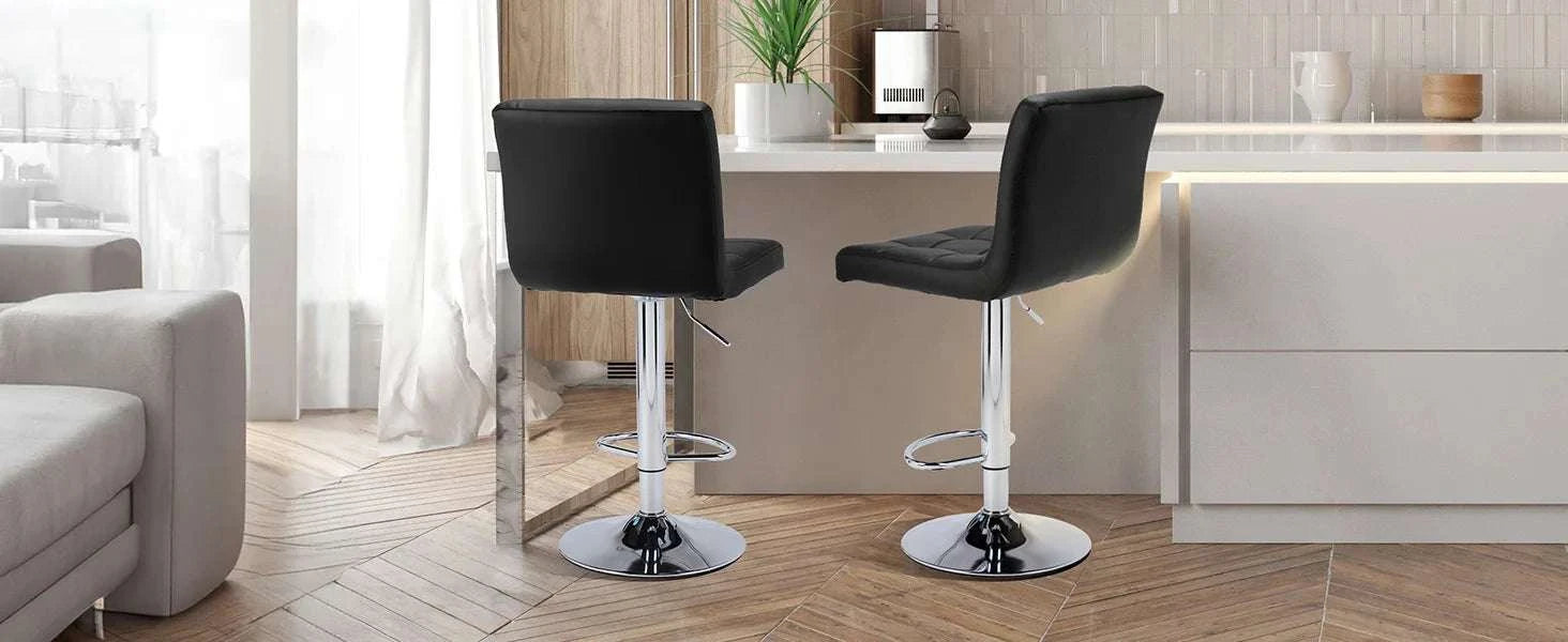 PU Leather Counter Height Bar Stools Set of 2 with Backrest-black / United States