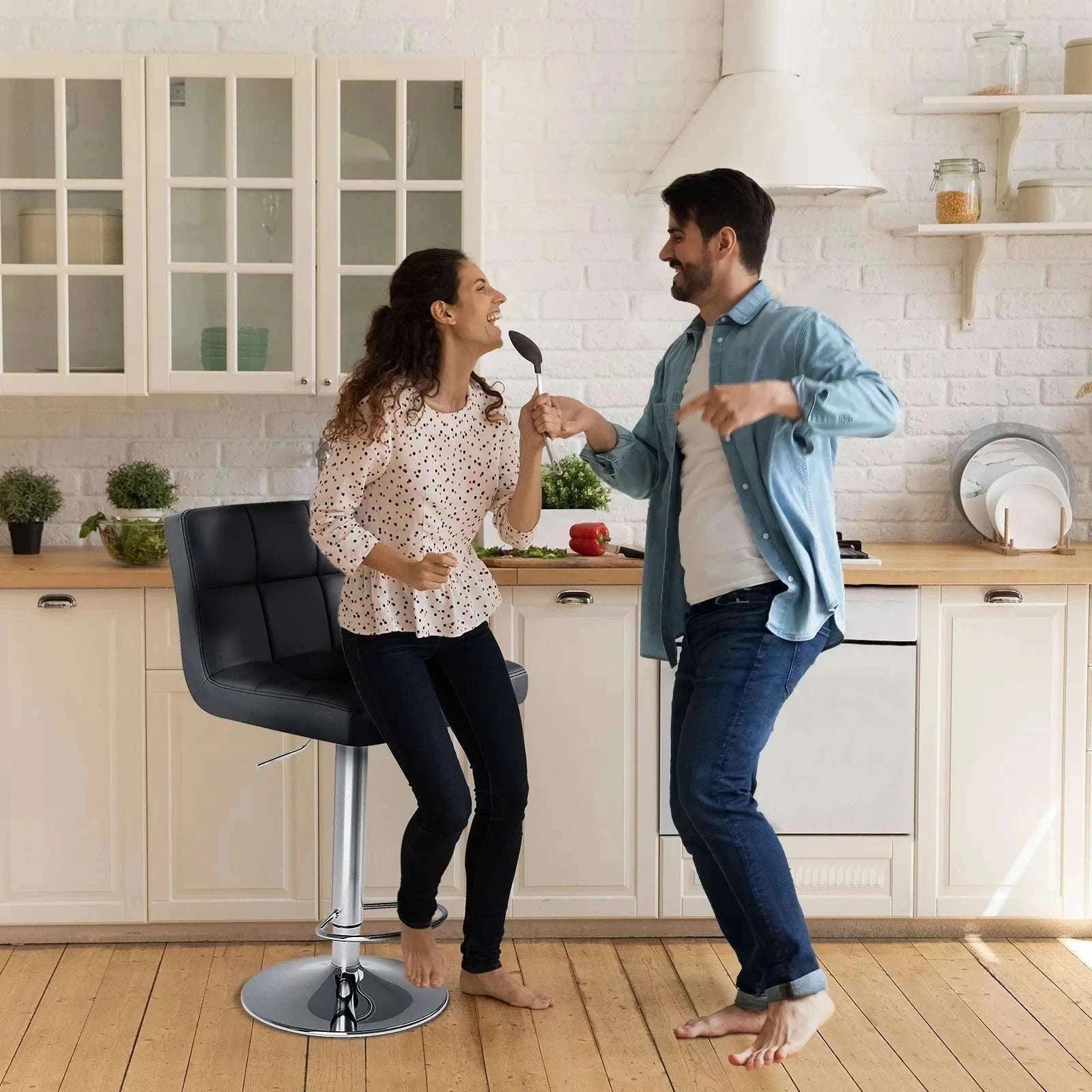 PU Leather Counter Height Bar Stools Set of 2 with Backrest-black / United States