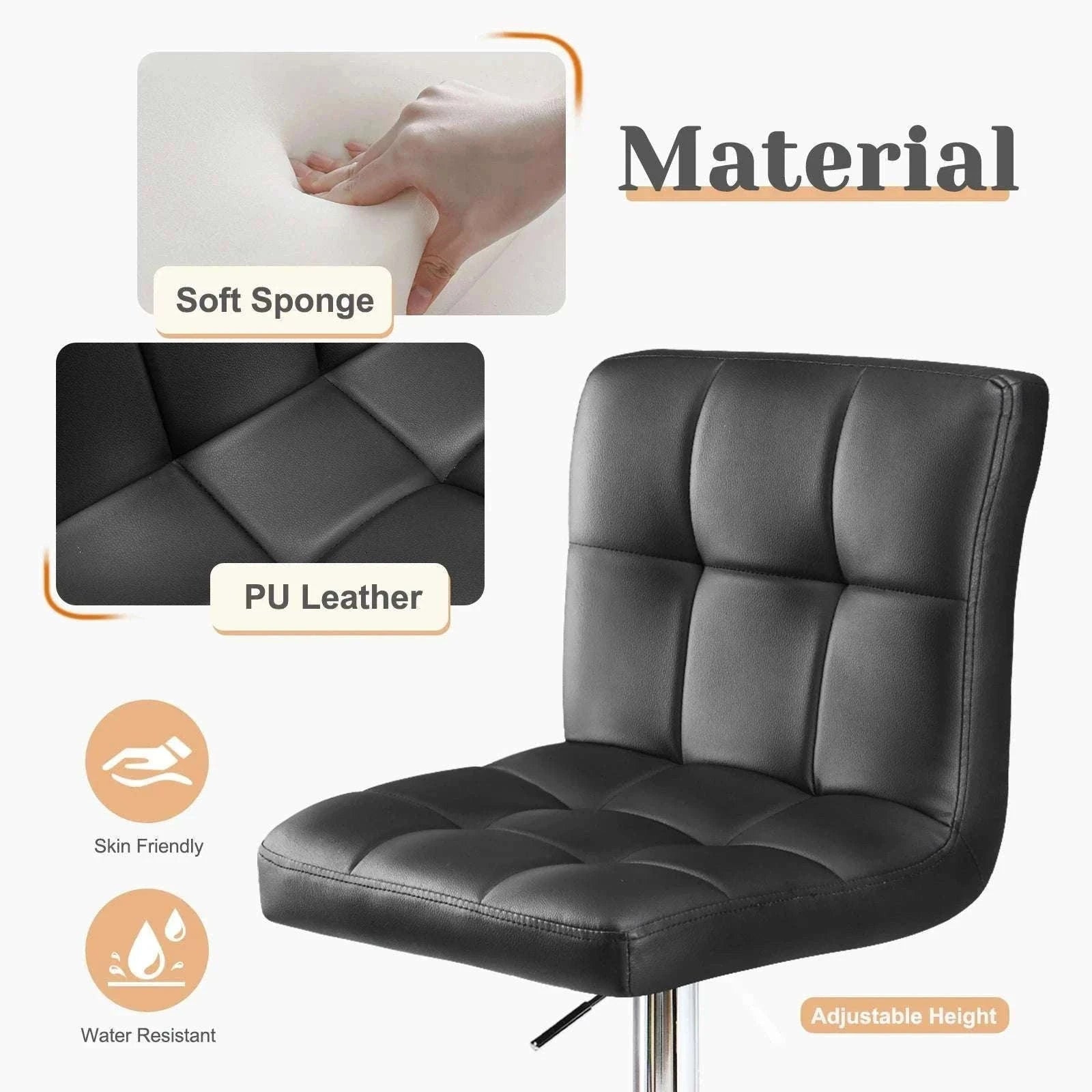 PU Leather Counter Height Bar Stools Set of 2 with Backrest-black / United States