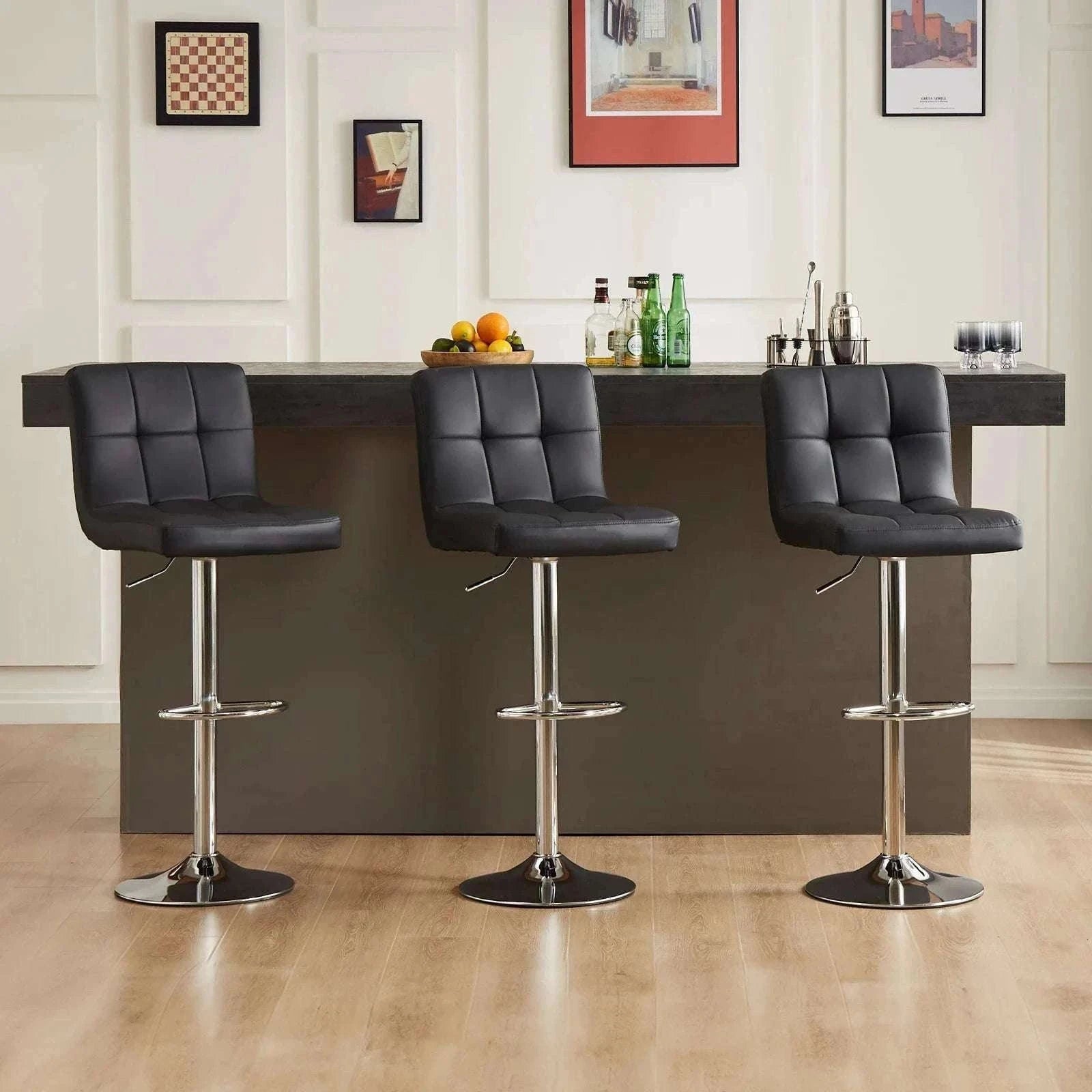 PU Leather Counter Height Bar Stools Set of 2 with Backrest-black / United States