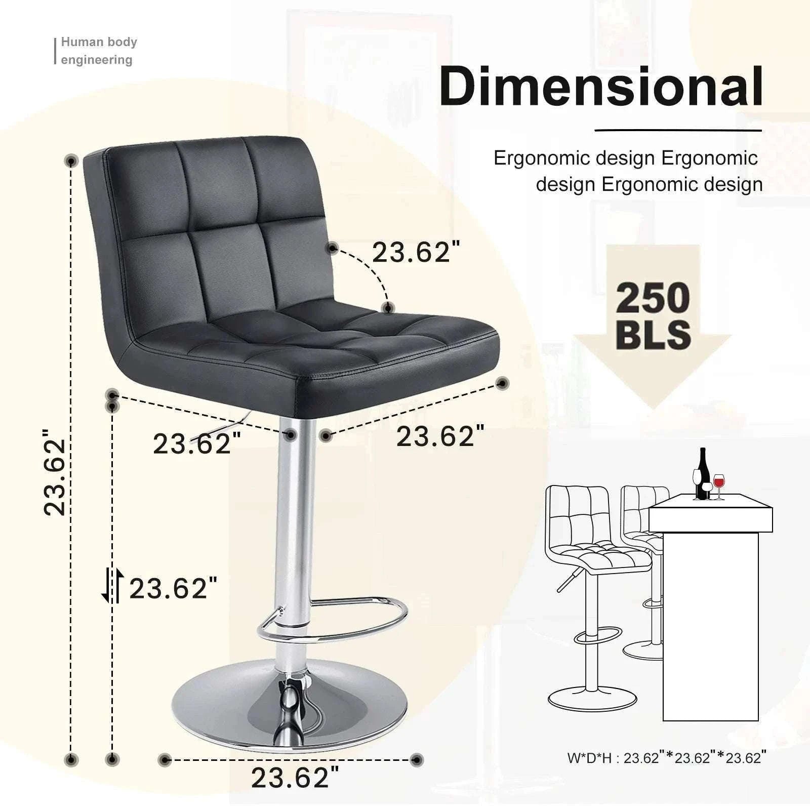 PU Leather Counter Height Bar Stools Set of 2 with Backrest-black / United States