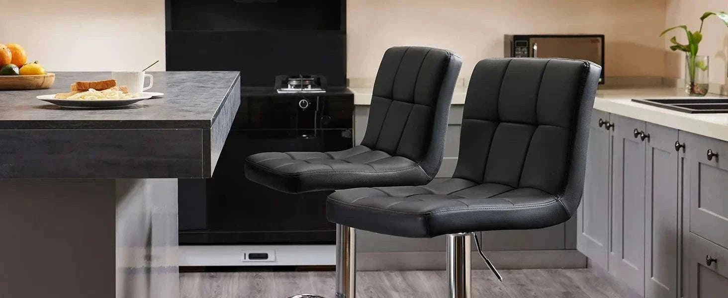 PU Leather Counter Height Bar Stools Set of 2 with Backrest-black / United States