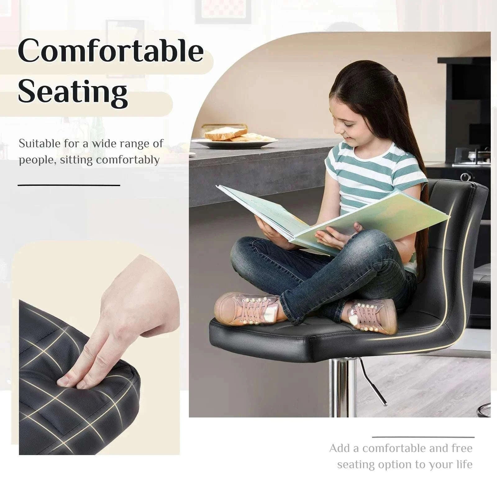 PU Leather Counter Height Bar Stools Set of 2 with Backrest-black / United States