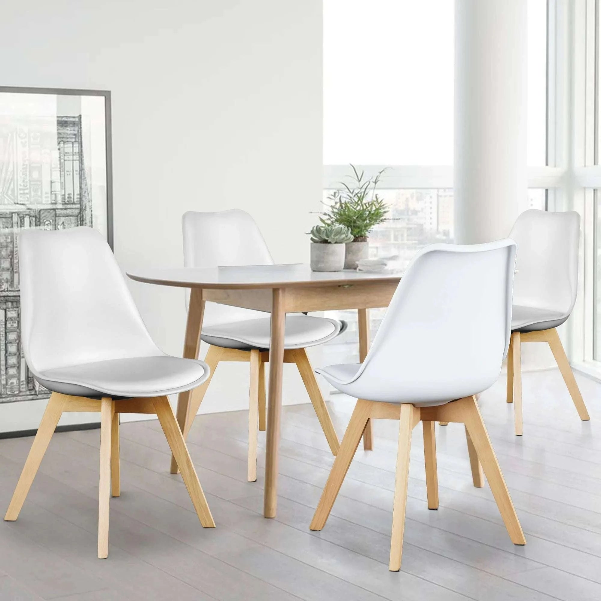 PU Leather Dining Chairs Set of 4 with Wooden Legs for Home-BLACK / United States