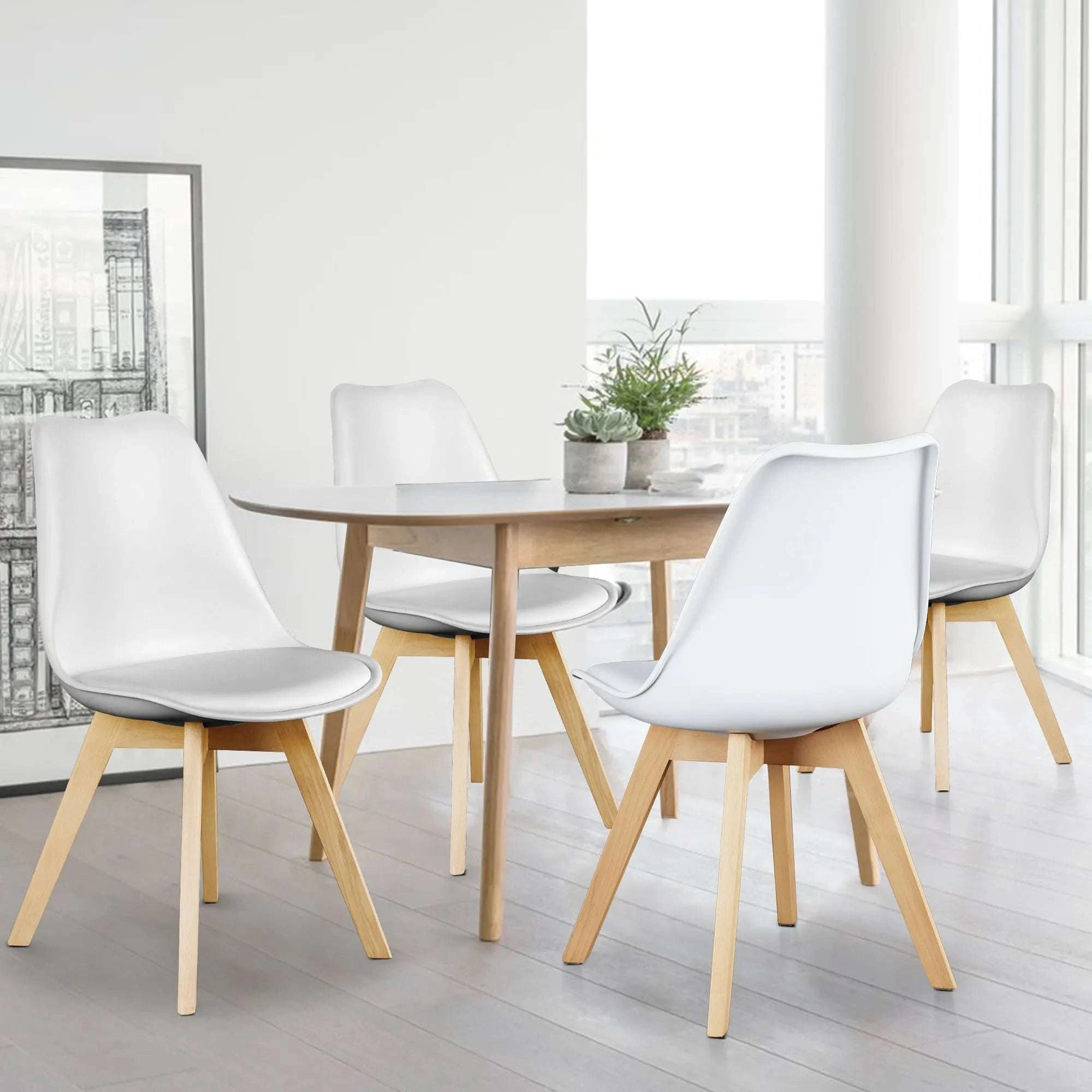 PU Leather Dining Chairs Set of 4 with Wooden Legs for Home-BLACK / United States