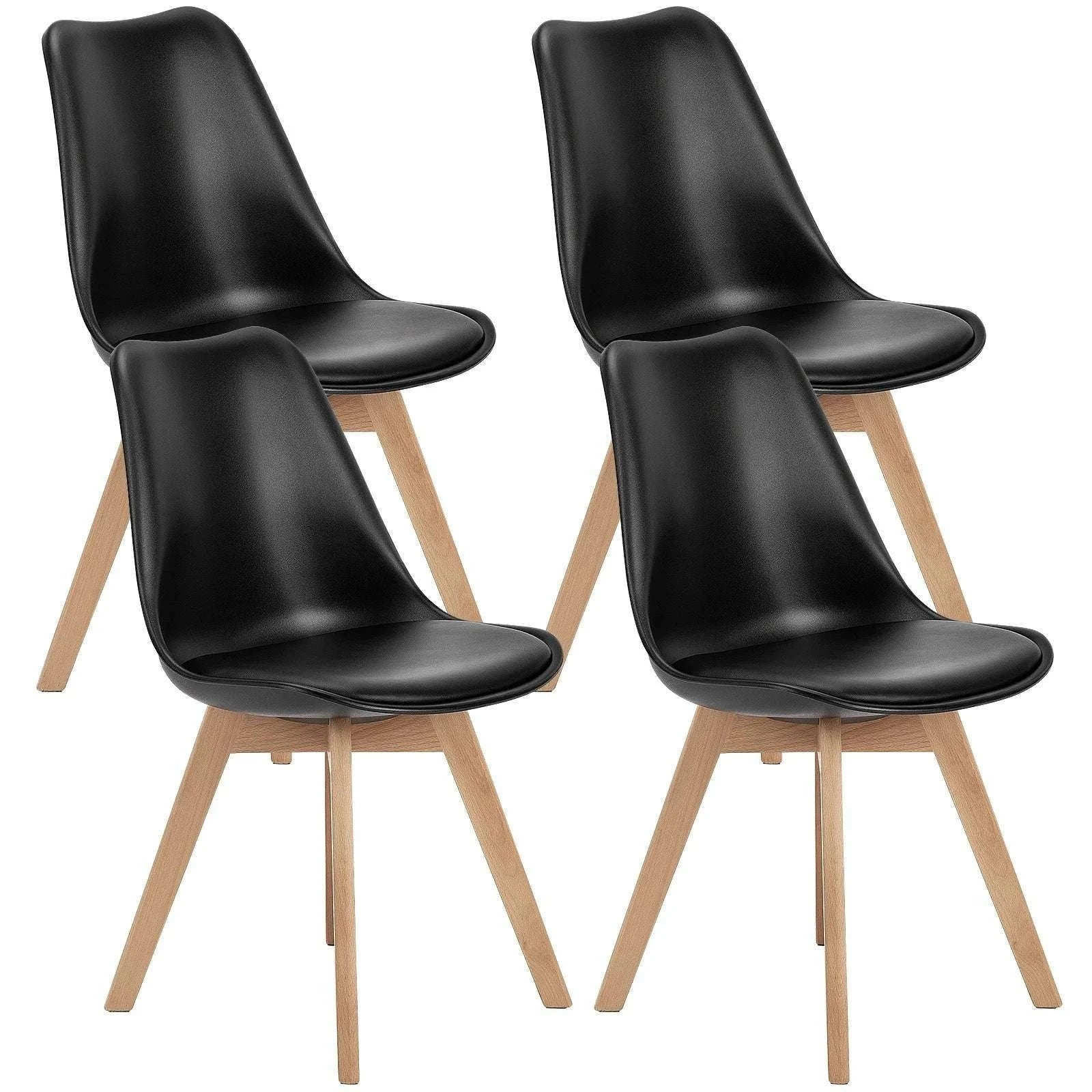 PU Leather Dining Chairs Set of 4 with Wooden Legs for Home-BLACK / United States