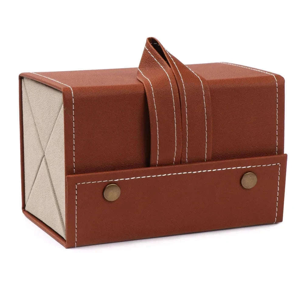 PU Leather Folding Glasses Organizer Multi-Slot Travel Case-5 Slot Brown