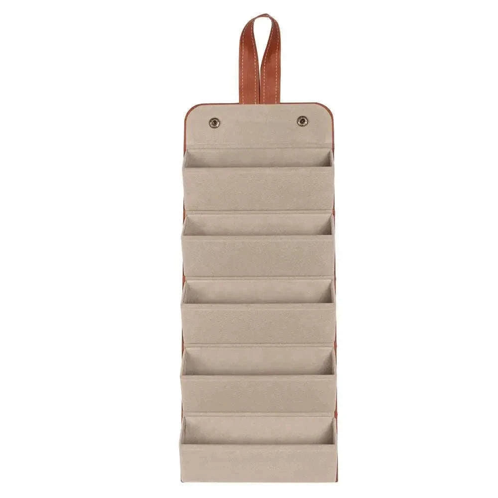 PU Leather Folding Glasses Organizer Multi-Slot Travel Case-5 Slot Brown