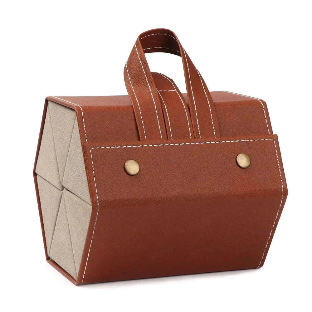 PU Leather Folding Glasses Organizer Multi-Slot Travel Case-5 Slot Brown