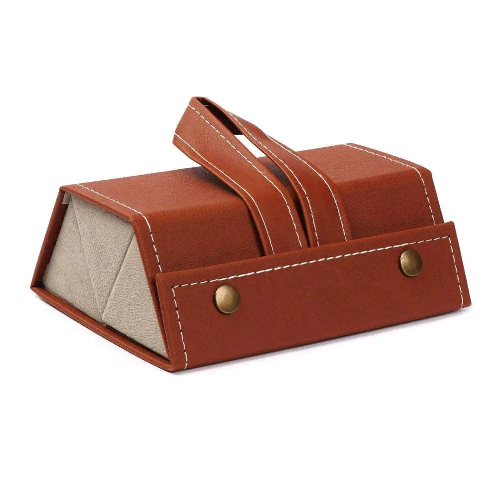 PU Leather Folding Glasses Organizer Multi-Slot Travel Case-5 Slot Brown