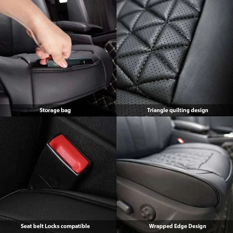 PU Leather Front Car Seat Cover with Cushion and Pockets-black 1pc