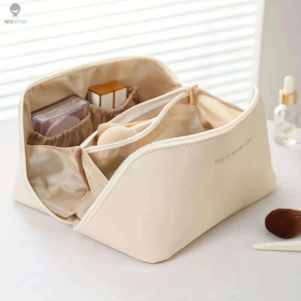 PU Leather Makeup Organizer Bag with Compartments for Travel-pink