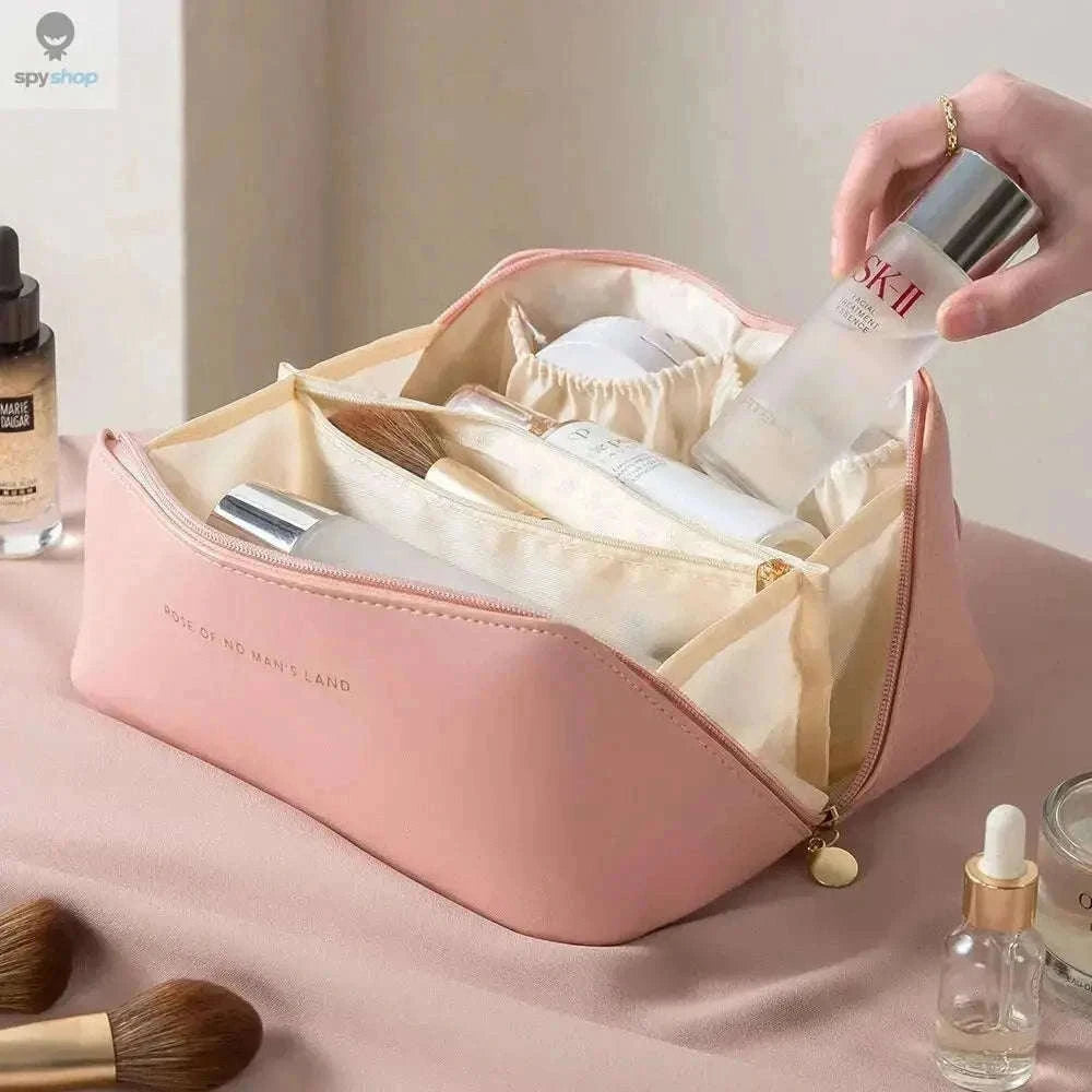 PU Leather Makeup Organizer Bag with Compartments for Travel-pink