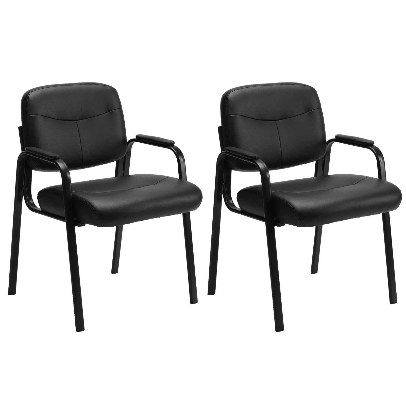 PU Leather Office Guest Chair with Metal Frame and Cushion-Black 2-Pack / United States