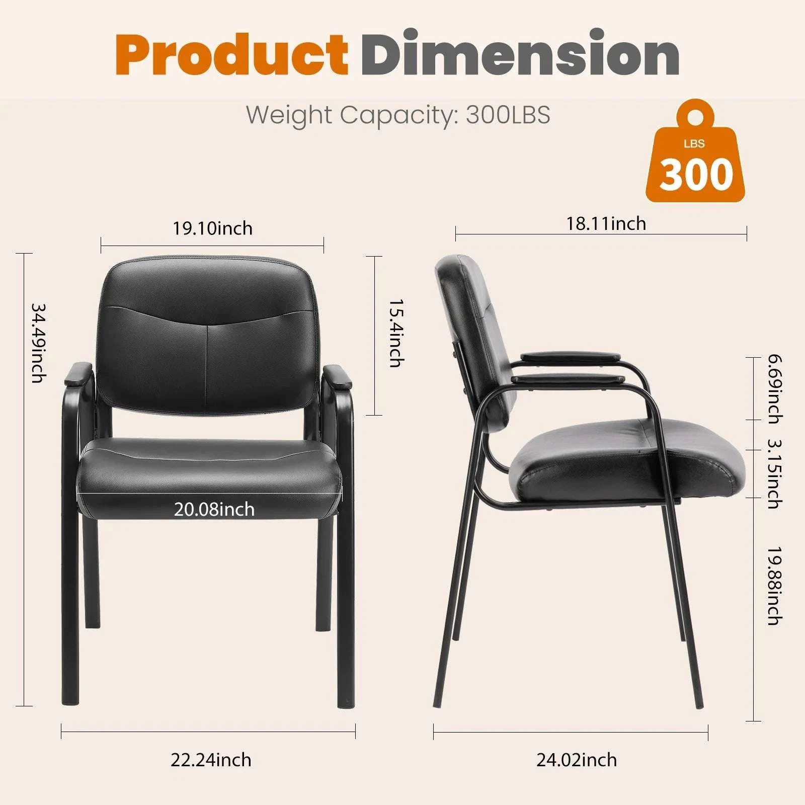 PU Leather Office Guest Chair with Metal Frame and Cushion-Black 2-Pack / United States