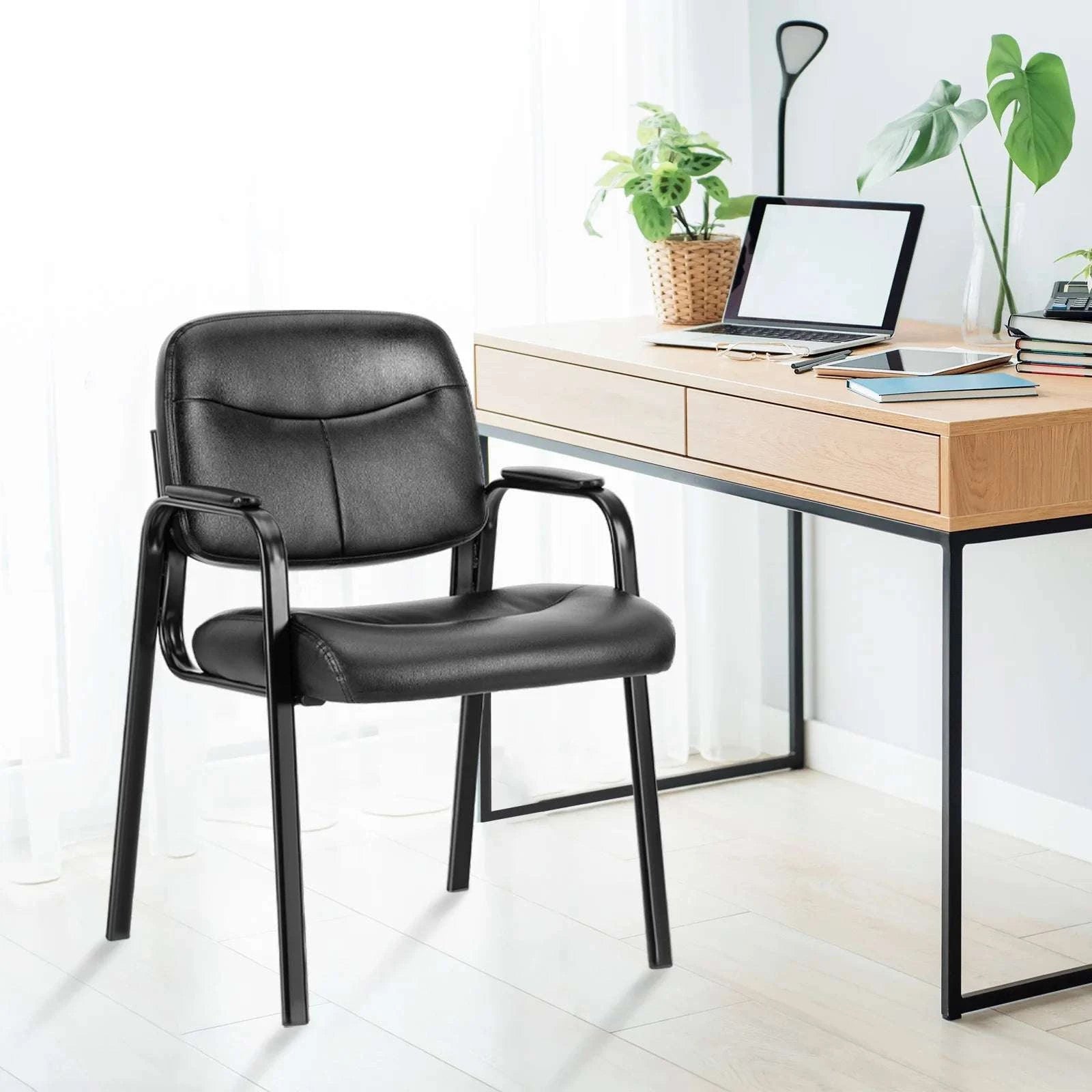 PU Leather Office Guest Chair with Metal Frame and Cushion-Black 2-Pack / United States