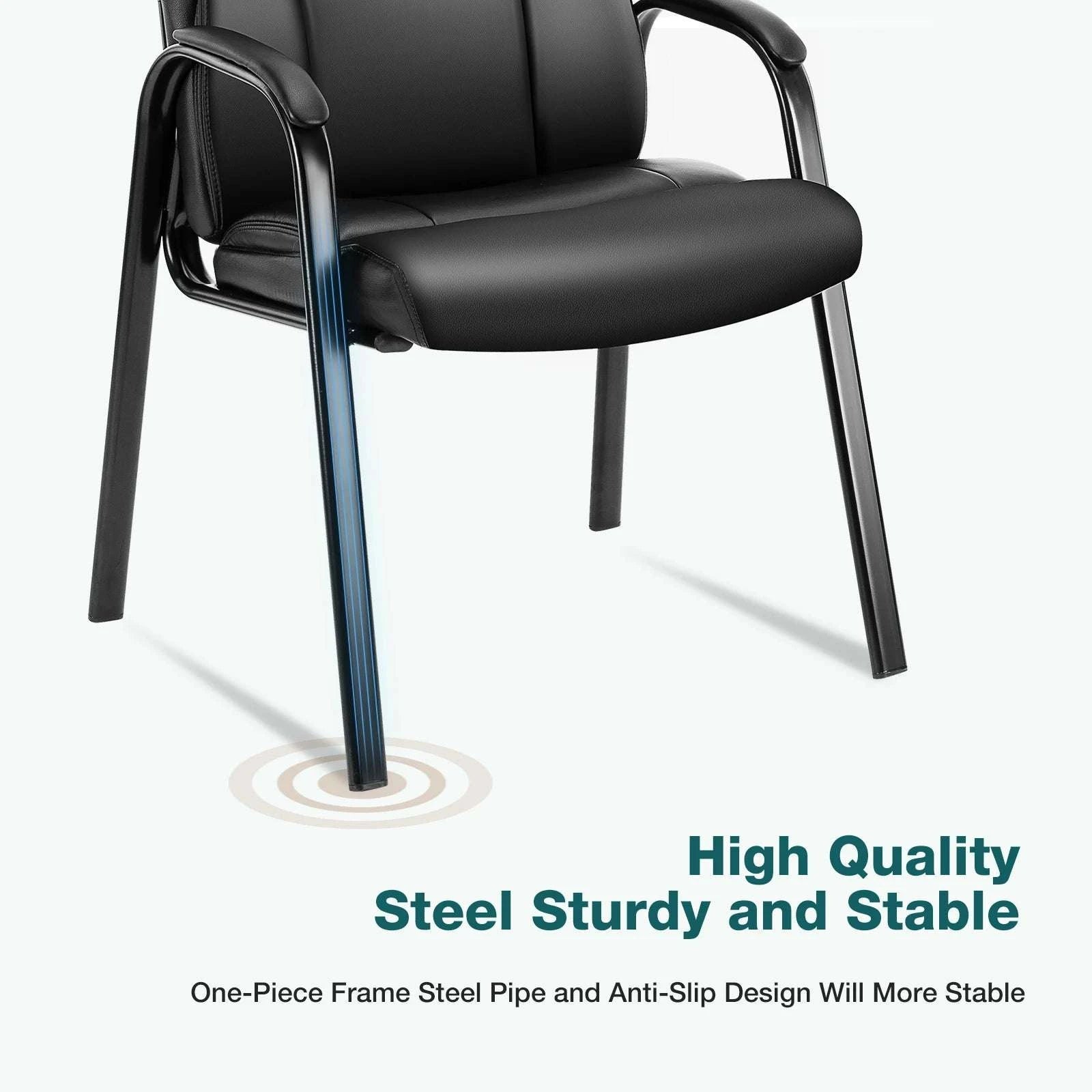 PU Leather Padded Office Guest Chair with Armrests and Metal Frame-Black 1-Pack / United States