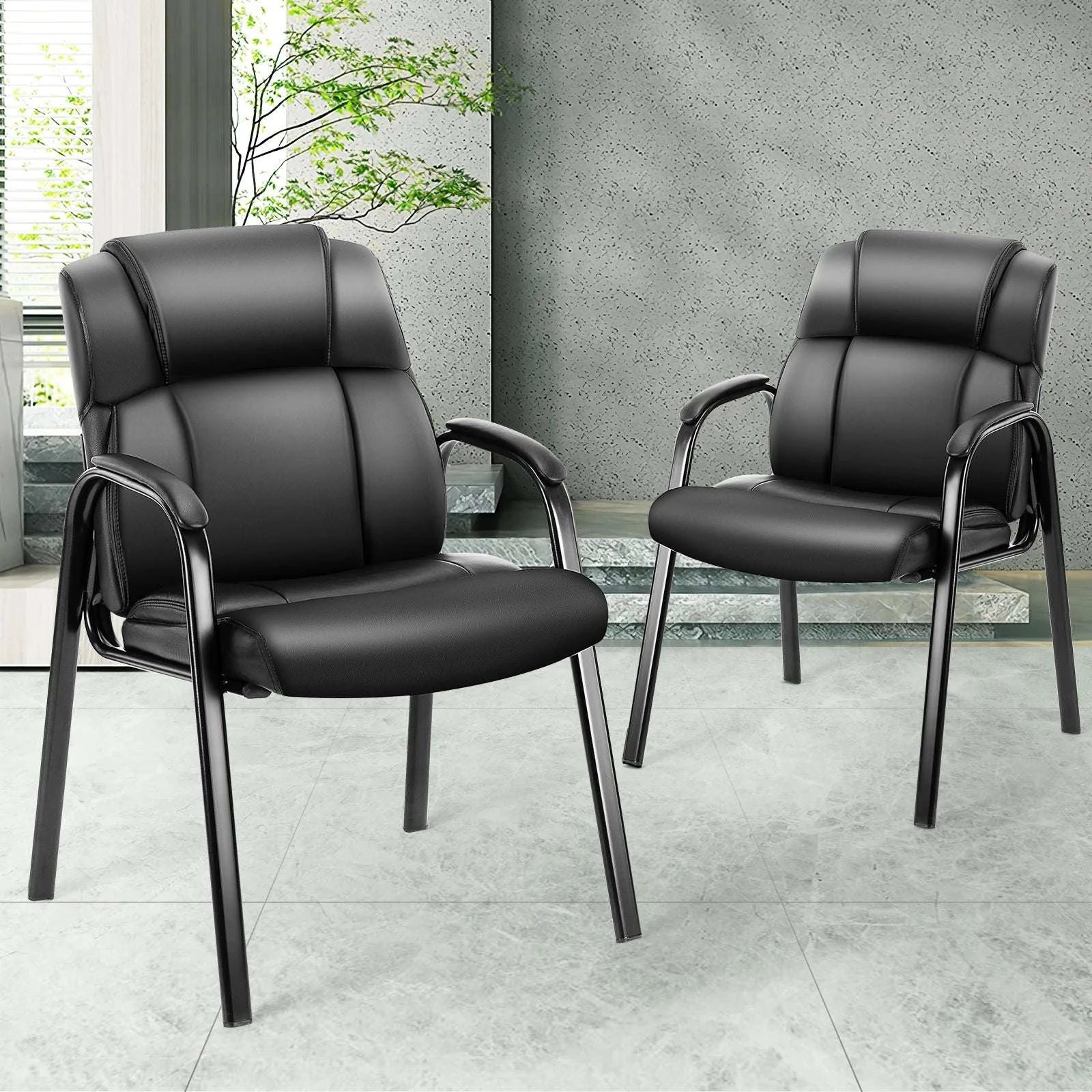 PU Leather Padded Office Guest Chair with Armrests and Metal Frame-Black 1-Pack / United States