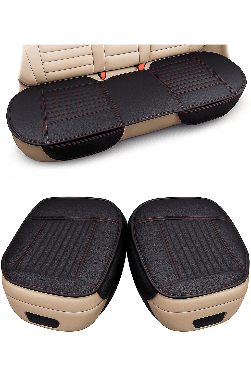 PU Leather Universal Anti-Slip Waterproof Car Seat Cover-Rear White line 1pc