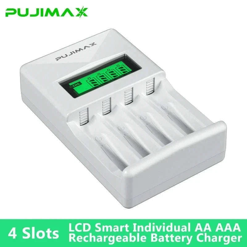 PUJIAMX Smart Battery Charger for AA and AAA Batteries-LCD-007 White / 1.2V / LCD-005|USB Micro
