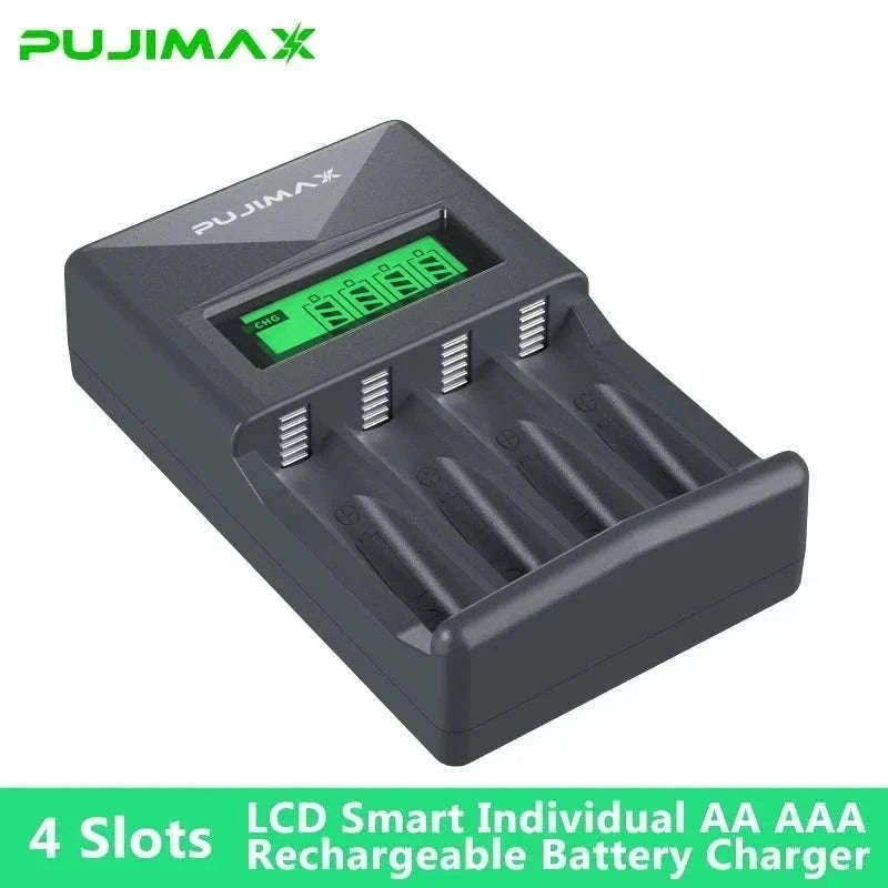 PUJIAMX Smart Battery Charger for AA and AAA Batteries-LCD-007 White / 1.2V / LCD-005|USB Micro
