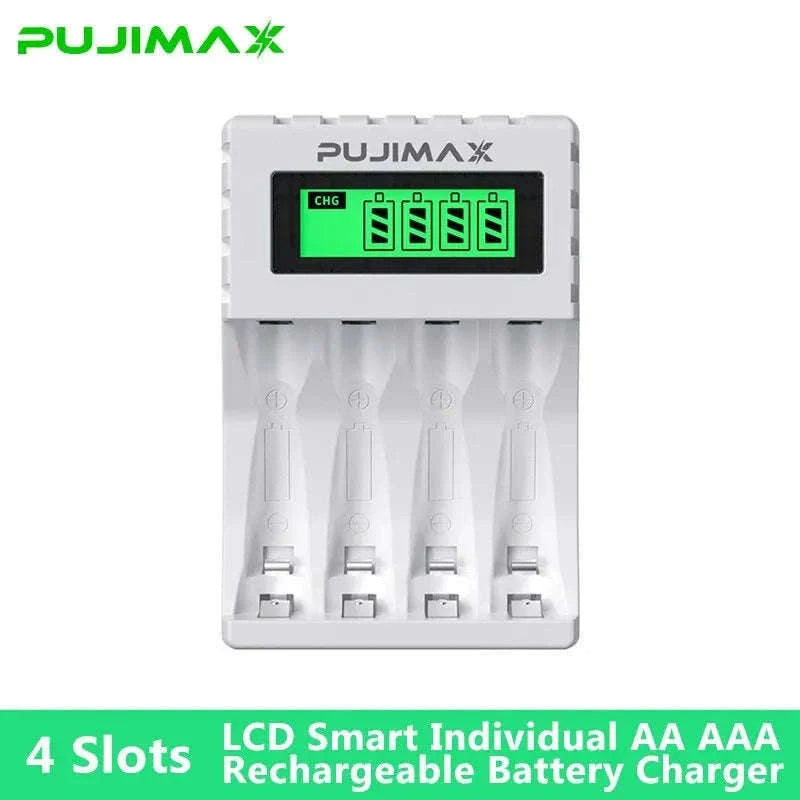 PUJIAMX Smart Battery Charger for AA and AAA Batteries-LCD-007 White / 1.2V / LCD-005|USB Micro