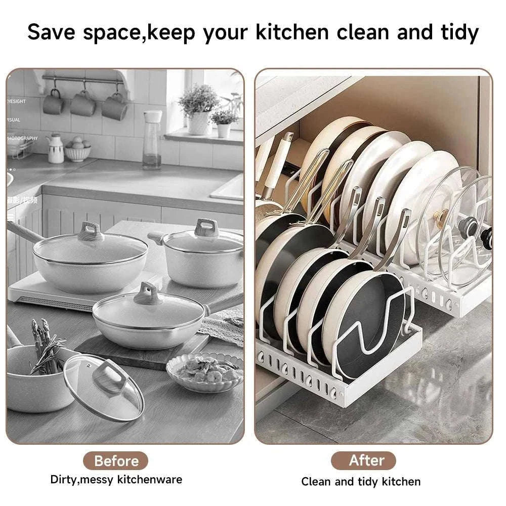 Pull-Out Pots and Pans Organizer with Adjustable Dividers-1 PC / 42*21*3.2CM / france|1-tier