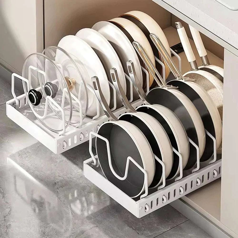 Pull-Out Pots and Pans Organizer with Adjustable Dividers-1 PC / 42*21*3.2CM / france|1-tier