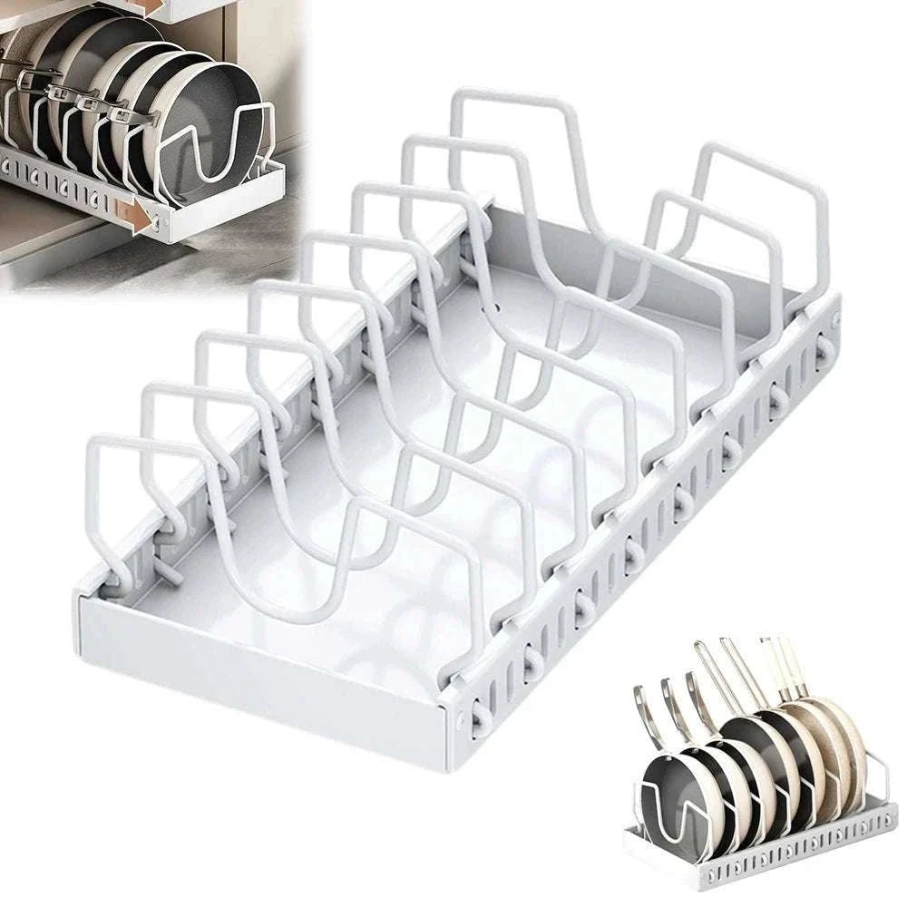 Pull-Out Pots and Pans Organizer with Adjustable Dividers-1 PC / 42*21*3.2CM / france|1-tier