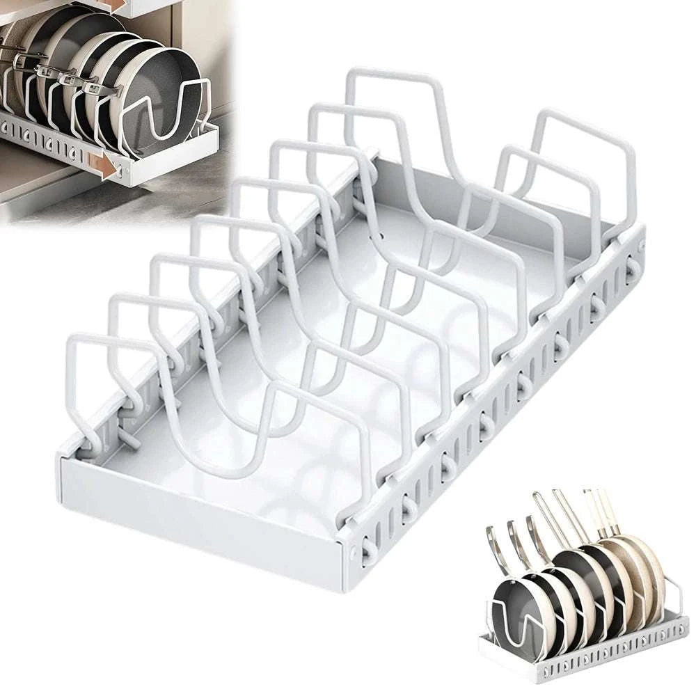 Pull-Out Pots and Pans Organizer with Adjustable Dividers-1 PC / 42*21*3.2CM / france|1-tier