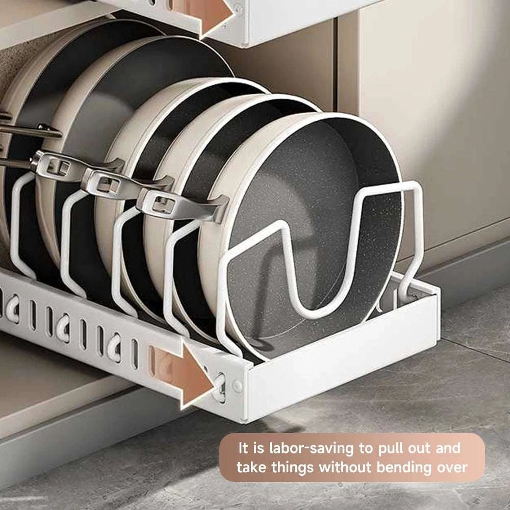 Pull-Out Pots and Pans Organizer with Adjustable Dividers-1 PC / 42*21*3.2CM / france|1-tier
