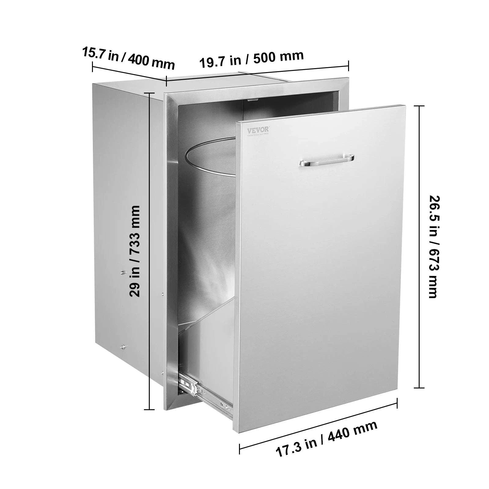 Pull-Out Trash Drawer Stainless Steel Built-In Sliding Rail-Type A / Russian Federation