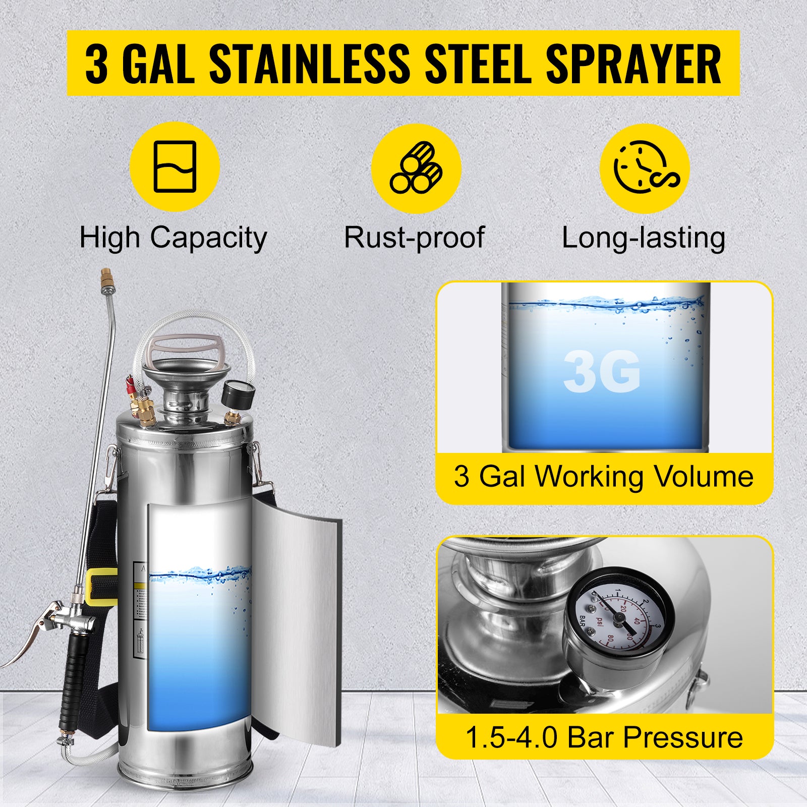 Stainless Steel Hand Pump Sprayer 4–12L Garden & Cleaning Tool