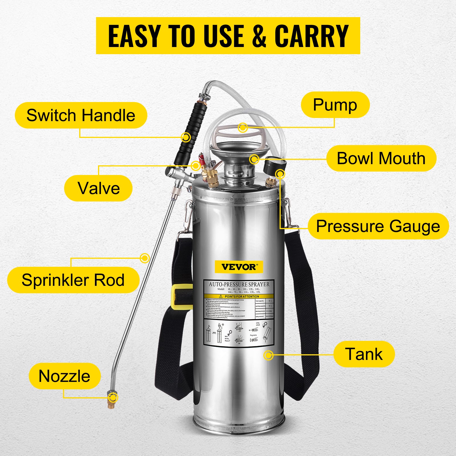 Stainless Steel Hand Pump Sprayer 4–12L Garden & Cleaning Tool
