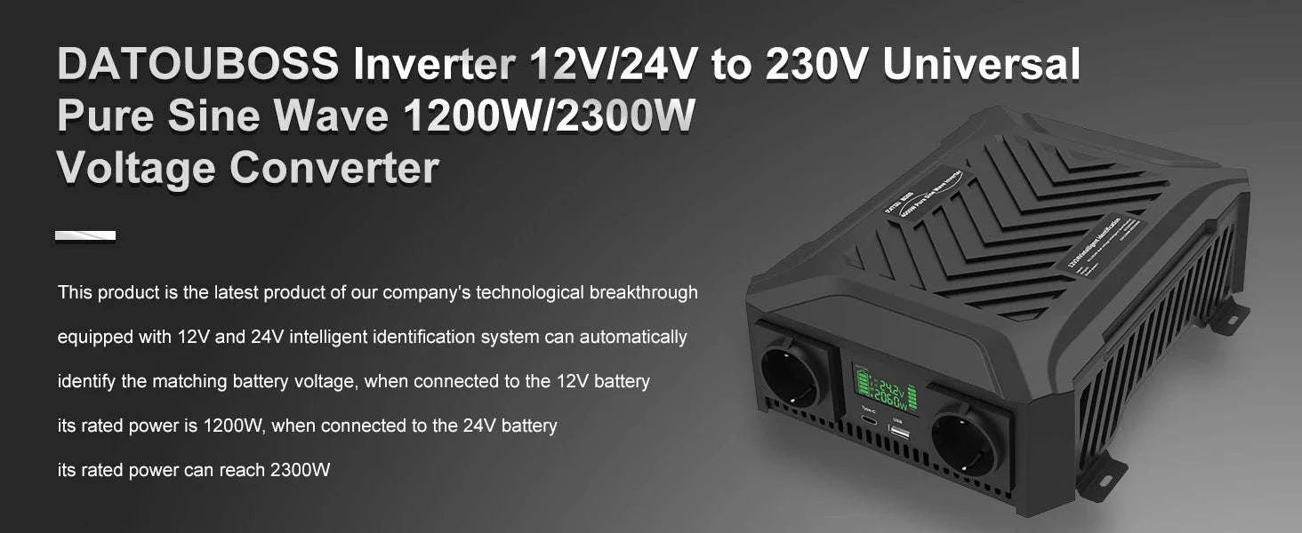 Pure Sine Wave Inverter 12V 24V 1200W 2300W EU-12V 24V to 220V EU / China Mainland