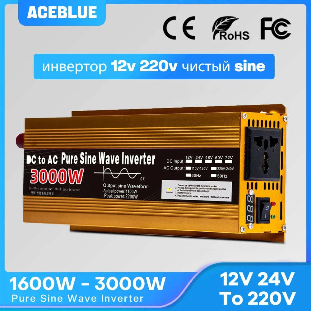Pure Sine Wave Inverter 12V to 220V 1600W-3000W-1600W 12V 50HZ