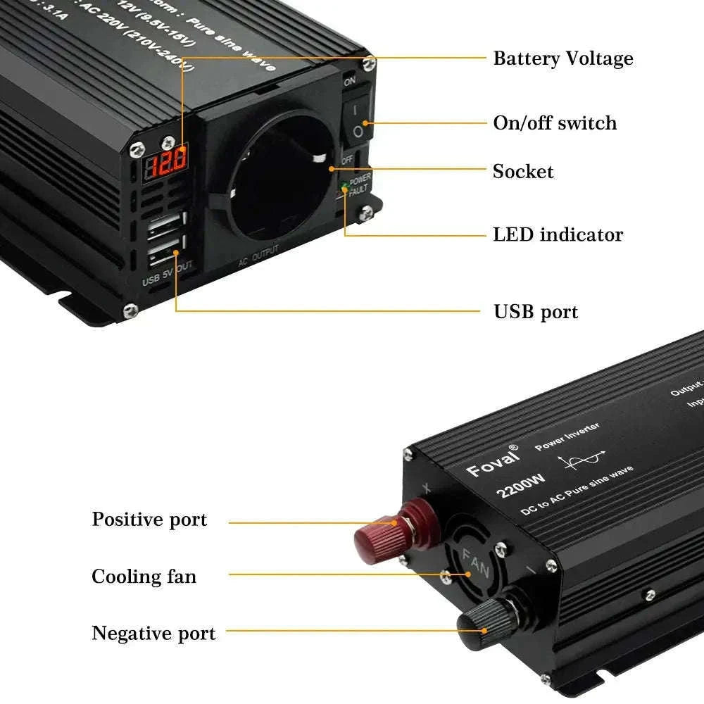 Pure Sine Wave Inverter 1500W 12V to 220V Converter-3000W Universal 50Hz