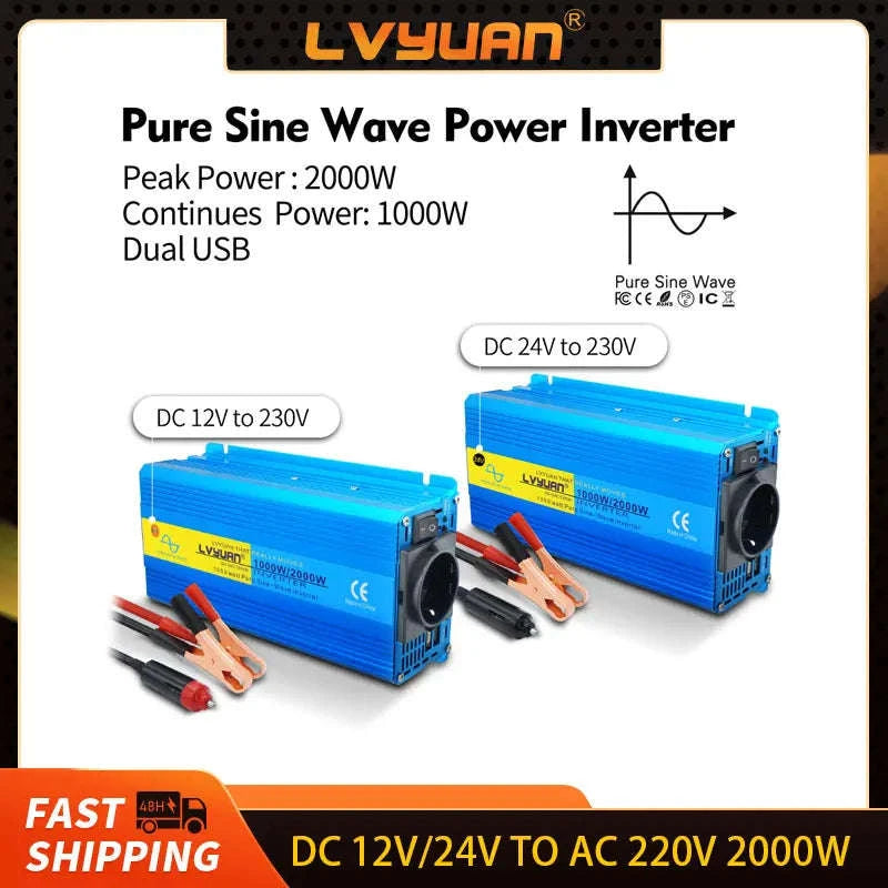 Pure Sine Wave Inverter 2000W 12V/24V to 220V/240V-12V 2000W EU / Poland