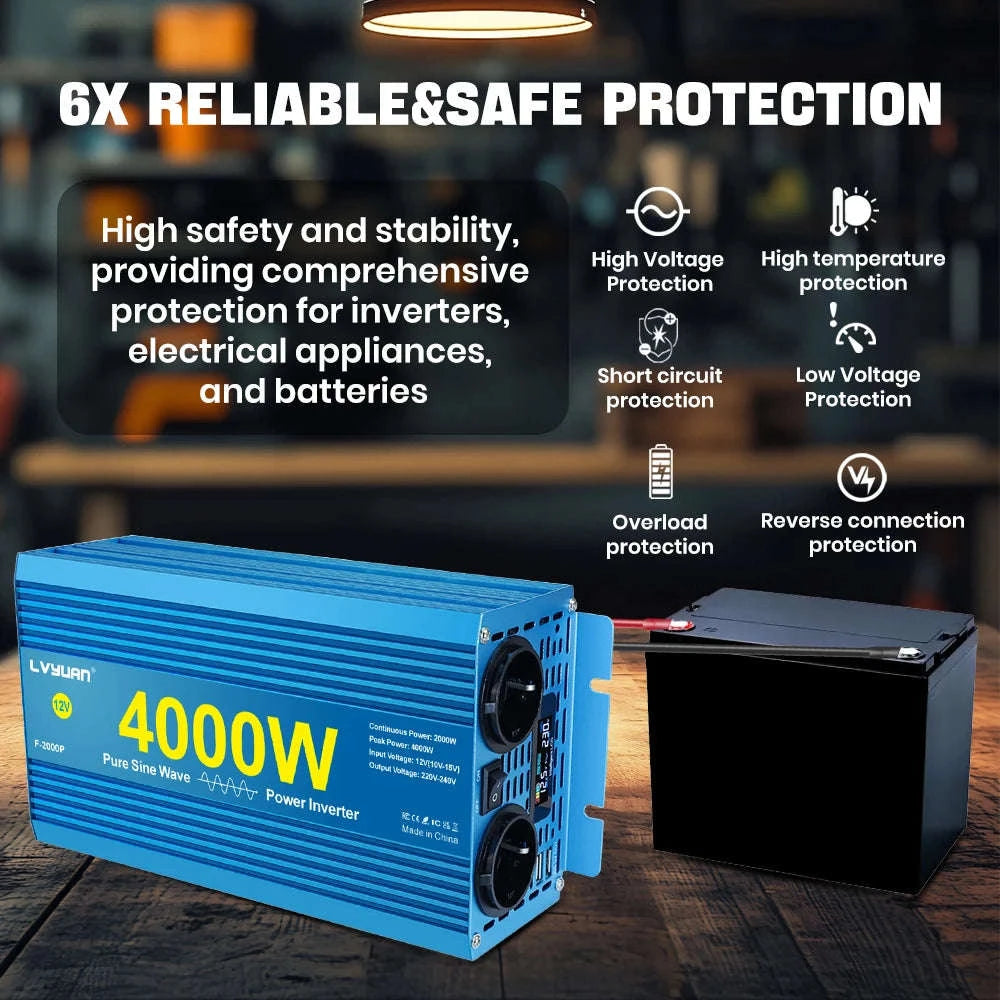 Pure Sine Wave Inverter 2000W 12V/24V to 220V/240V-12V 2000W EU / Poland