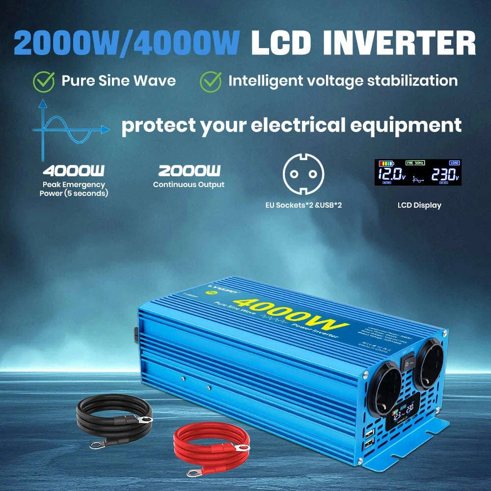 Pure Sine Wave Inverter 2000W 12V/24V to 220V/240V-12V 2000W EU / Poland
