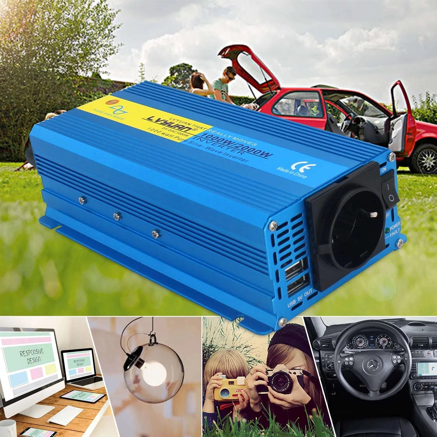 Pure Sine Wave Inverter 2000W 12V/24V to 220V/240V-12V 2000W EU / Poland