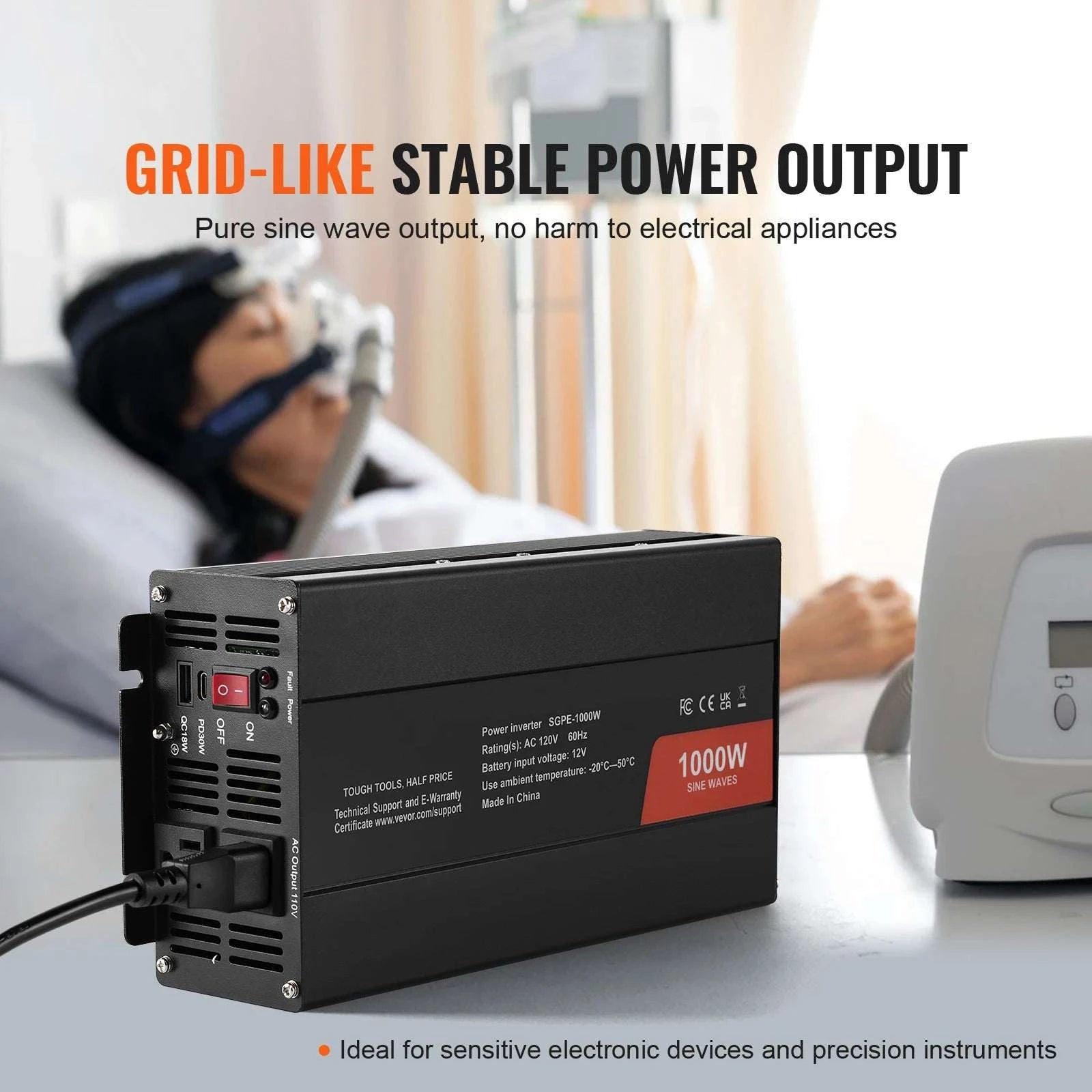 Pure Sine Wave Power Inverter 1000W–3000W with Remote & USB Ports-1000W AC 120V / United States