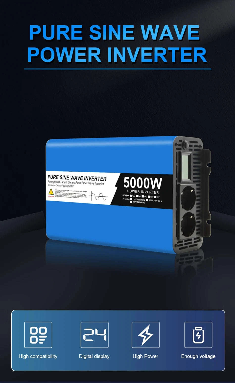 Pure Sine Wave Power Inverter 12V/24V to 220V-5000W-12V / Poland
