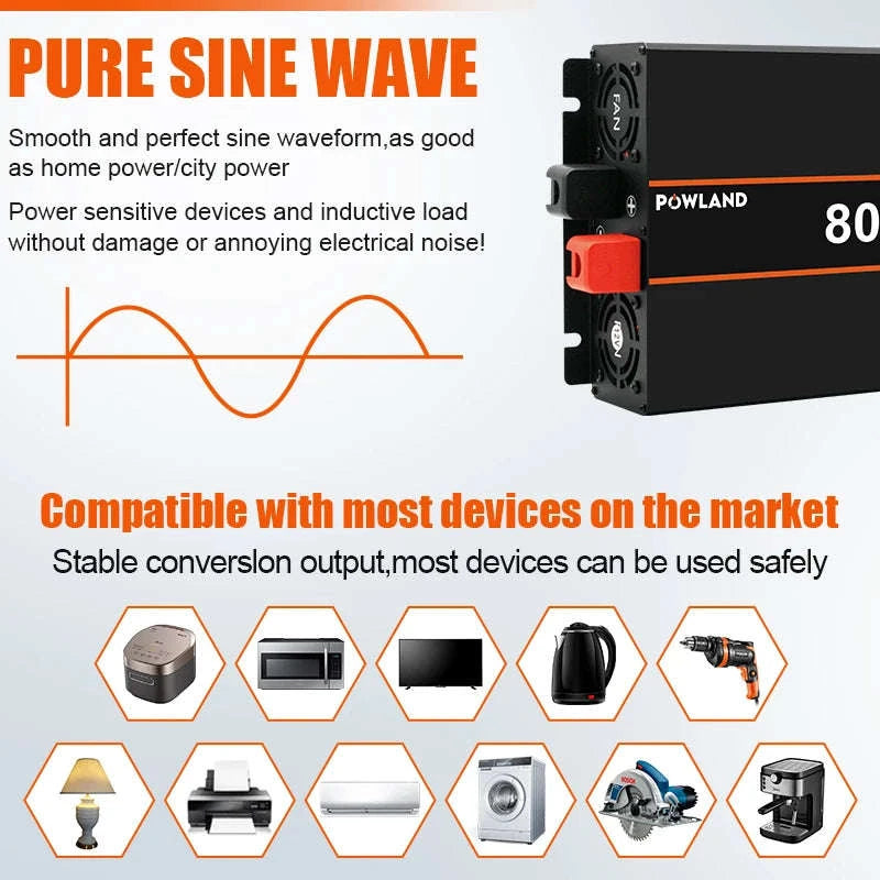 Pure Sine Wave Power Inverter 12V/24V to 220V with Remote Control-12V 3000W EU / Poland