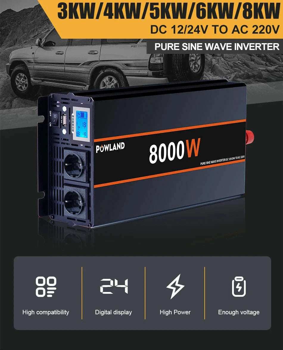 Pure Sine Wave Power Inverter 12V/24V to 220V with Remote Control-12V 3000W EU / Poland
