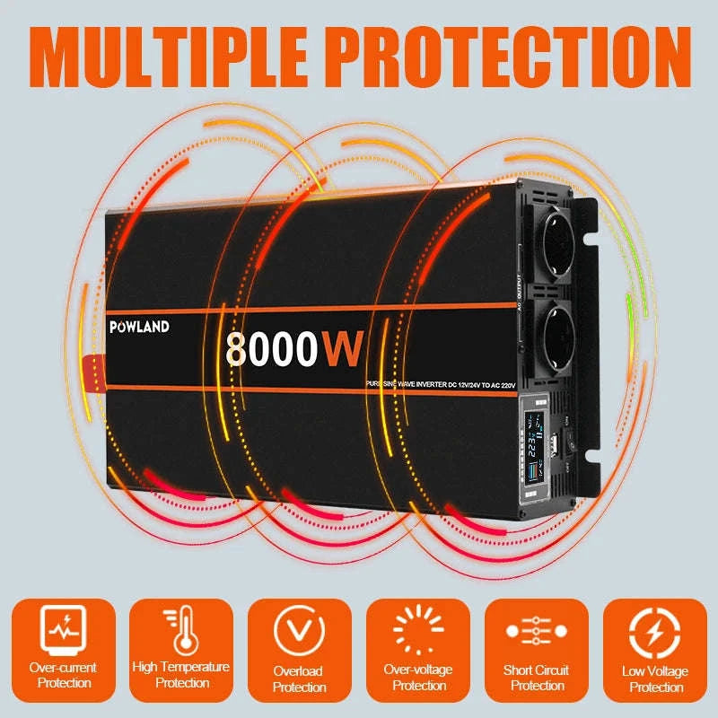 Pure Sine Wave Power Inverter 12V/24V to 220V with Remote Control-12V 3000W EU / Poland
