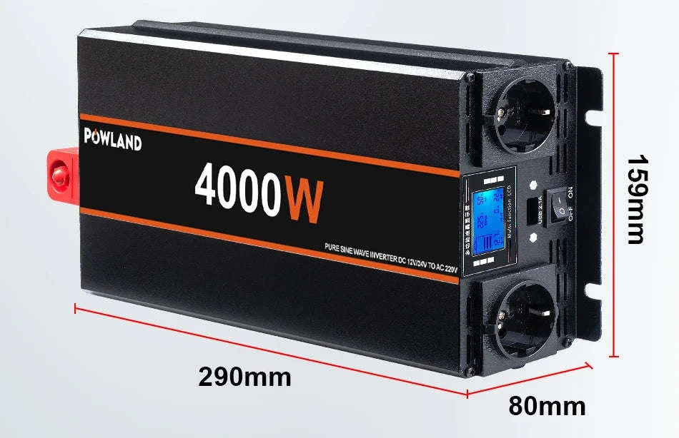 Pure Sine Wave Power Inverter 12V/24V to 220V with Remote Control-12V 3000W EU / Poland