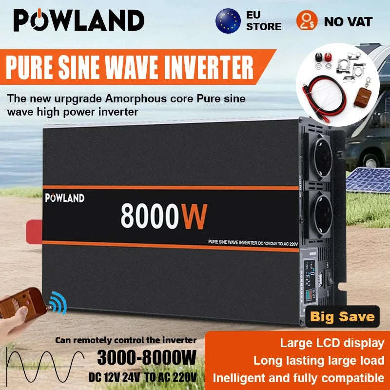 Pure Sine Wave Power Inverter 12V/24V to 220V with Remote Control-12V 3000W EU / Poland