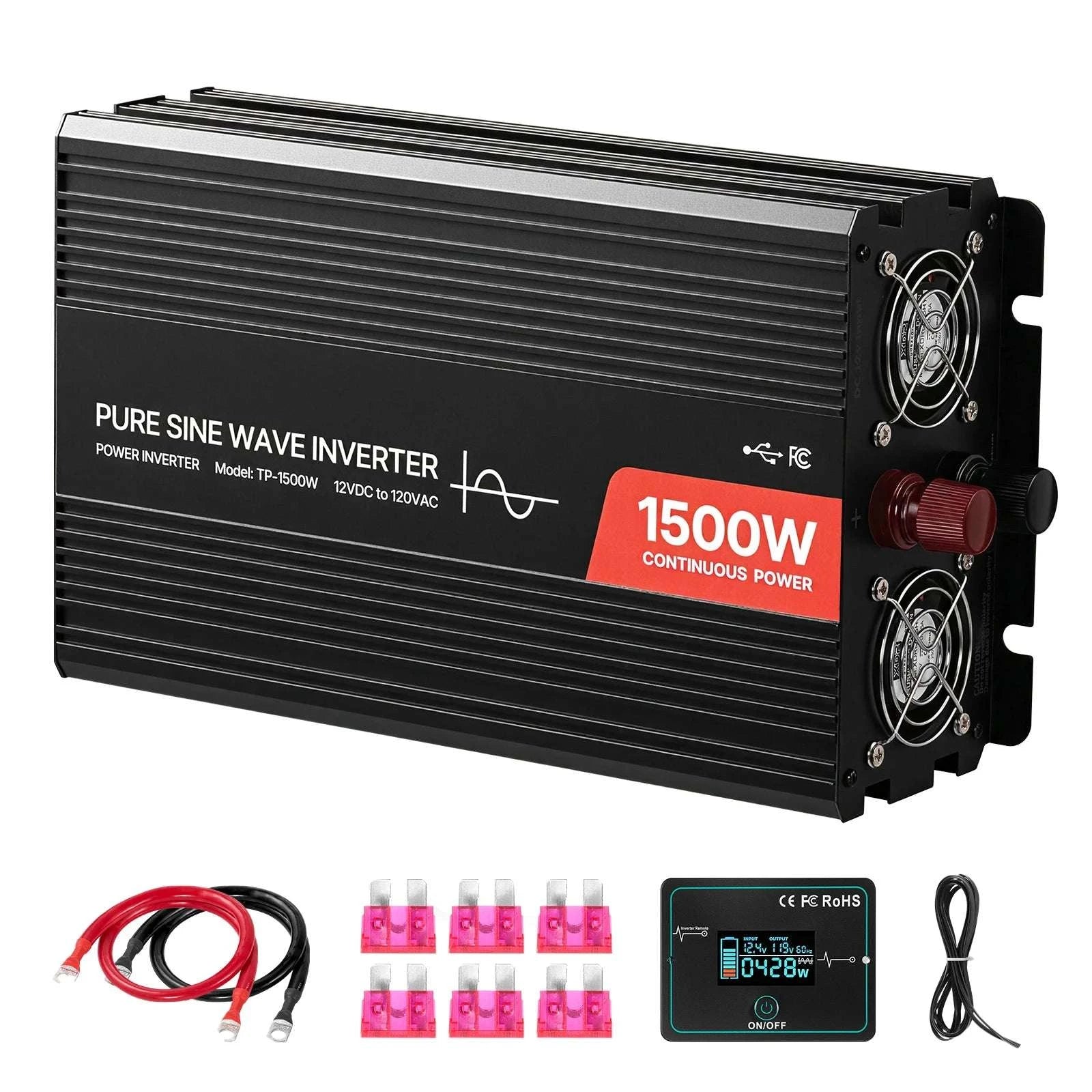 Pure Sine Wave Power Inverter 12V to 120V 1500W/4000W with USB & AC-4000W / United States